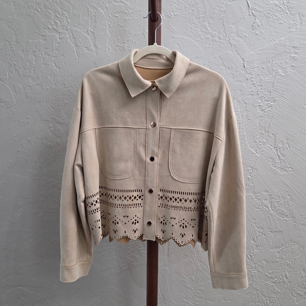 J187. Faux Suede Laser‎ Cut Eyelet Jacket